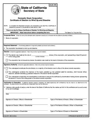 California Domestic Stock Corporation Dissolution