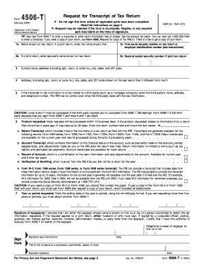IRS Form 4506-T Request for Transcript of Tax Return