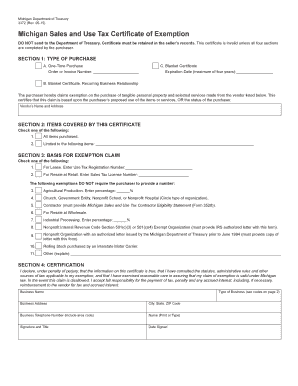Michigan Sales and Use Tax Certificate of Exemption