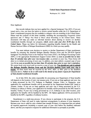 Special Immigrant Visa Resettlement Benefits Election Form