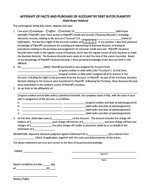 Affidavit of Facts and Purchase of Account by Debt Buyer Plaintiff