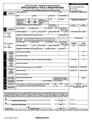 Alaska Vehicle Title and Registration Application
