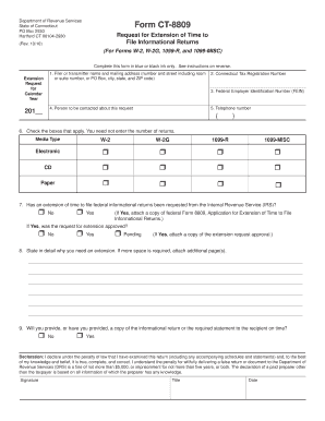 Connecticut Form CT-8809 Request for Extension of Time to File Informational Returns