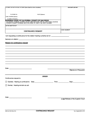 California Juvenile Court Continuance Request