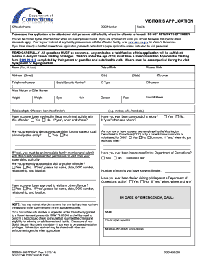 Visitor's Application for Washington State DOC