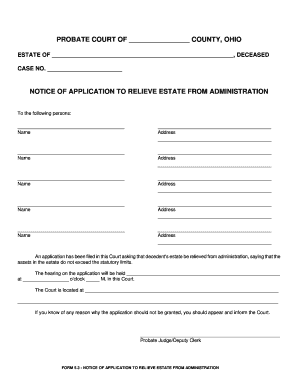 Ohio Notice of Application to Relieve Estate from Administration