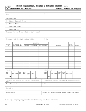 Federal Bureau of Prisons Stores Requisition Form