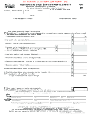 Nebraska Sales and Use Tax Return Form 10