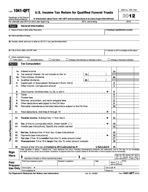 US Income Tax Return for Qualified Funeral Trusts