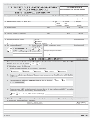 California Medi-Cal Applicant Supplemental Statement of Facts