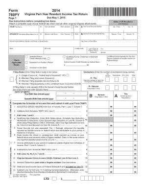 Virginia Part-Year Resident Income Tax Return