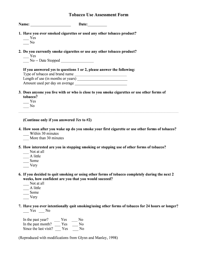 Fillable Online Tobacco Use Assessment Form LaraSig Fax Email Print