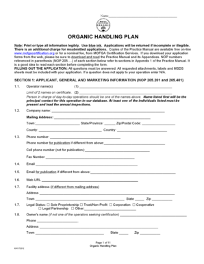 Organic Handling Plan Application