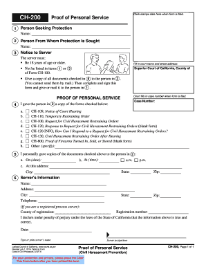 California Civil Harassment Proof of Personal Service