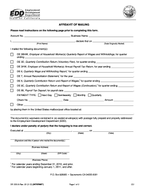 Affidavit of Mailing for California Tax Forms