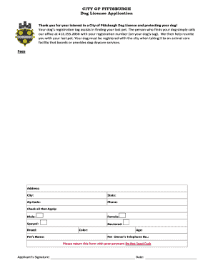 City of Pittsburgh Dog License Application
