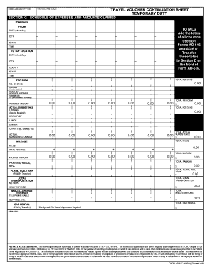 USDA Travel Voucher Continuation Sheet