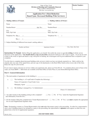 New York Rent Reduction Application