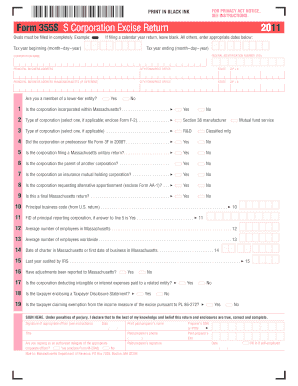 Massachusetts S Corporation Excise Return Form 355S 2011