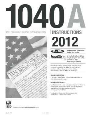 IRS Form 1040A 2012