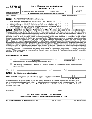 IRS Form 8879-S 2003