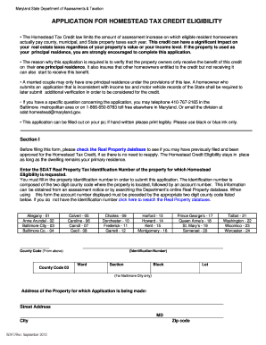Maryland Homestead Tax Credit Eligibility Application
