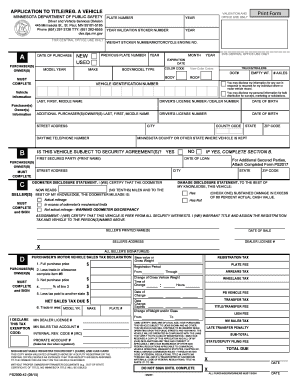 Minnesota Vehicle Title and Registration Application