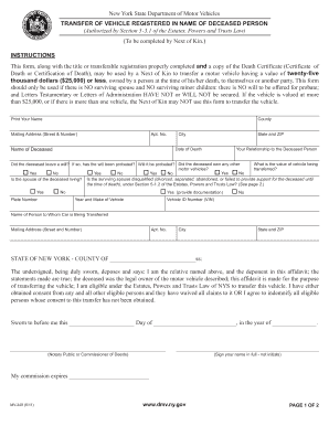 New York Vehicle Transfer for Deceased Person