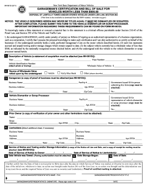 Garageman’s Certification and Bill of Sale for Vehicles Under $500