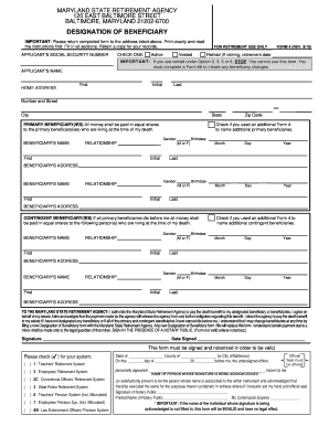 Maryland State Retirement Beneficiary Designation Form