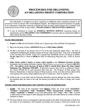 Oklahoma Profit Corporation Certificate