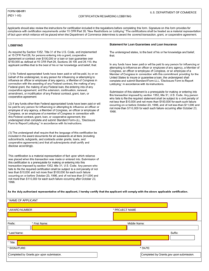 US Department of Commerce Lobbying Certification Form CD-511