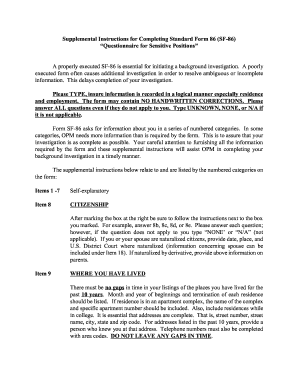 SF-86 Questionnaire for Sensitive Positions