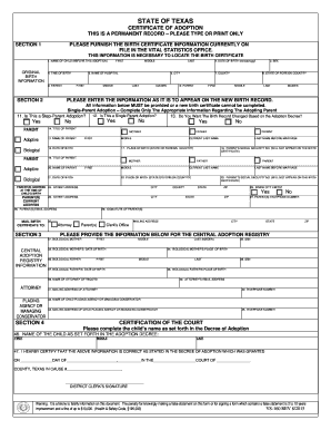 Texas Certificate of Adoption
