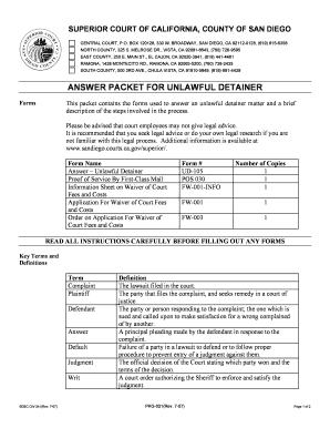 Answer Packet for Unlawful Detainer