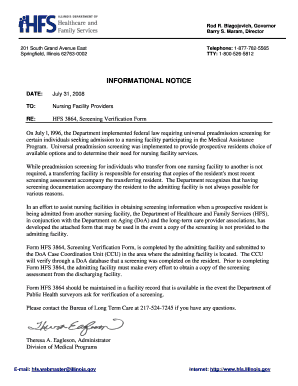 Illinois HFS 3864 Screening Verification Form
