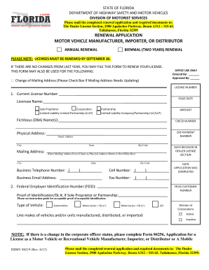 Florida Motor Vehicle License Renewal Application
