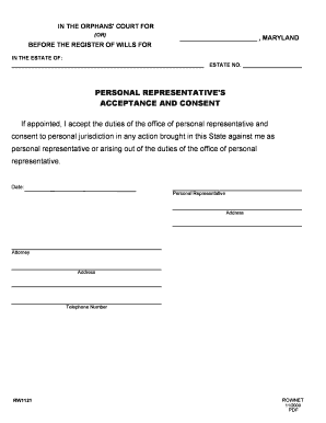 Maryland Personal Representative Acceptance and Consent