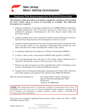 New Jersey Duplicate Title Application