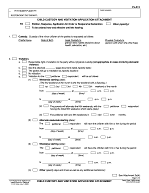 California Child Custody and Visitation Application Attachment