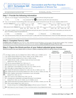 Illinois Schedule NR Nonresident and Part-Year Resident
