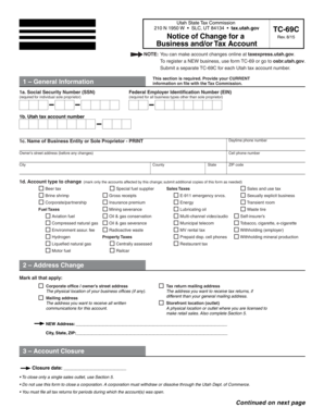 Utah Business Tax Account Change Form