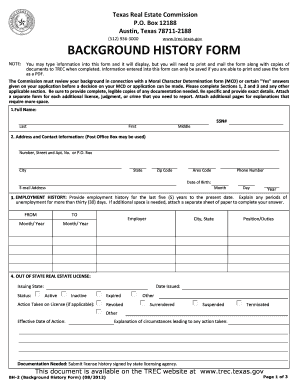 Texas Real Estate Commission Background History Form