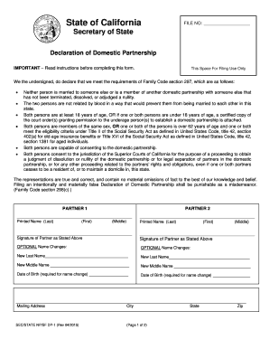 California Domestic Partnership Declaration