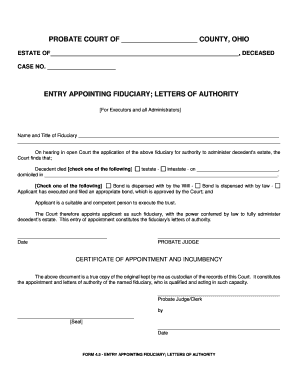 Ohio Probate Court Fiduciary Appointment Form