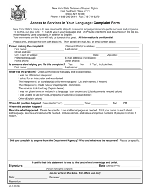 New York State Language Access Complaint Form