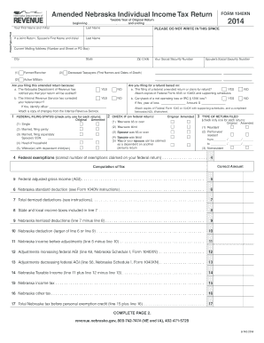 Nebraska Amended Individual Income Tax Return Form 1040XN