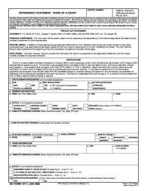 Dependency Statement - Ward of a Court