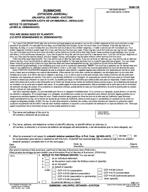 California Unlawful Detainer Eviction Summons