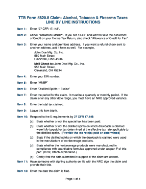 TTB Form 5620.8 Claim for Alcohol Taxes